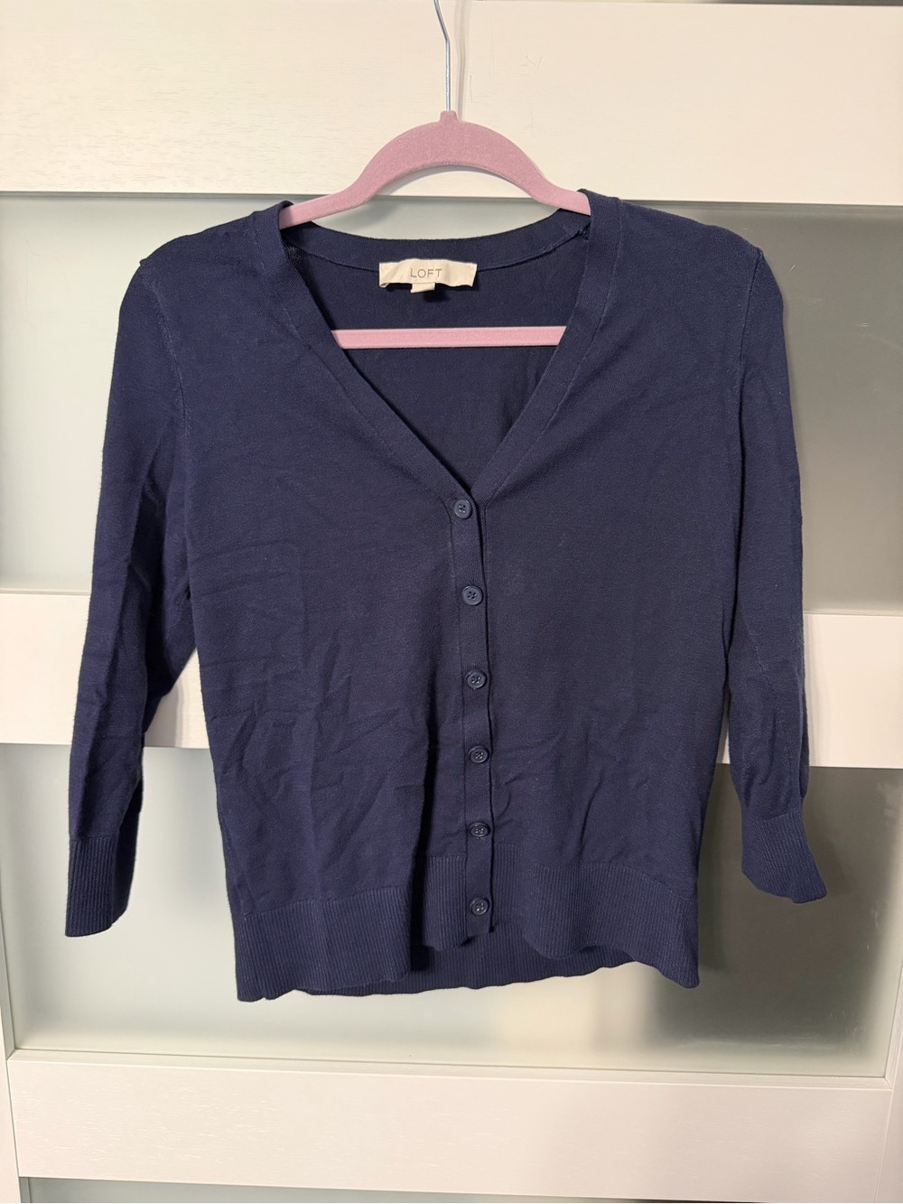 LOFT Navy Button-Front V-Neck Cardigan